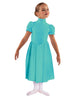 Solid Lycra T Neck Puff Sleeve Dress Below Knee Zipper back