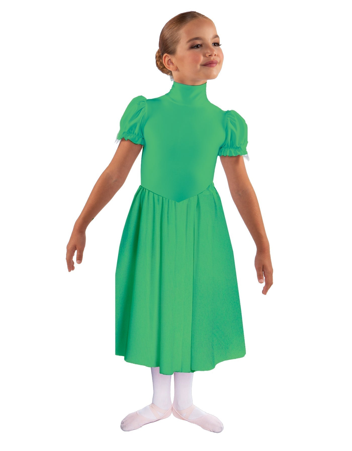 Solid Lycra T Neck Puff Sleeve Dress Below Knee Zipper back