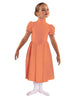 Solid Lycra T Neck Puff Sleeve Dress Below Knee Zipper back