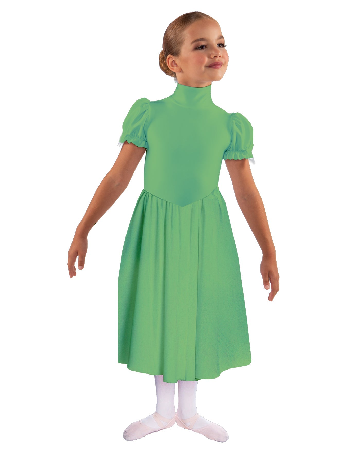Solid Lycra T Neck Puff Sleeve Dress Below Knee Zipper back