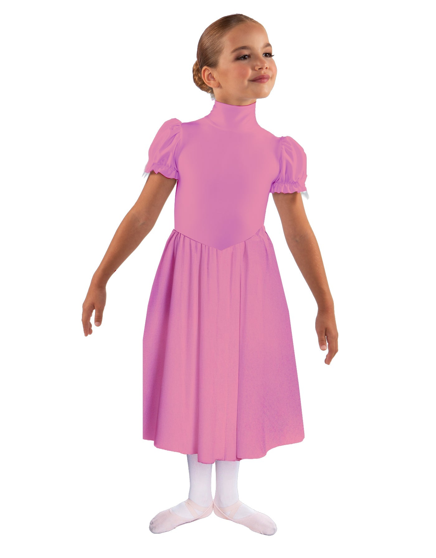 Solid Lycra T Neck Puff Sleeve Dress Below Knee Zipper back