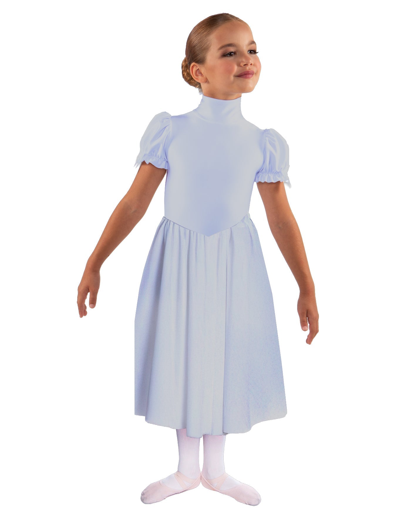 Solid Lycra T Neck Puff Sleeve Dress Below Knee Zipper back