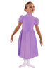 Solid Lycra T Neck Puff Sleeve Dress Below Knee Zipper back
