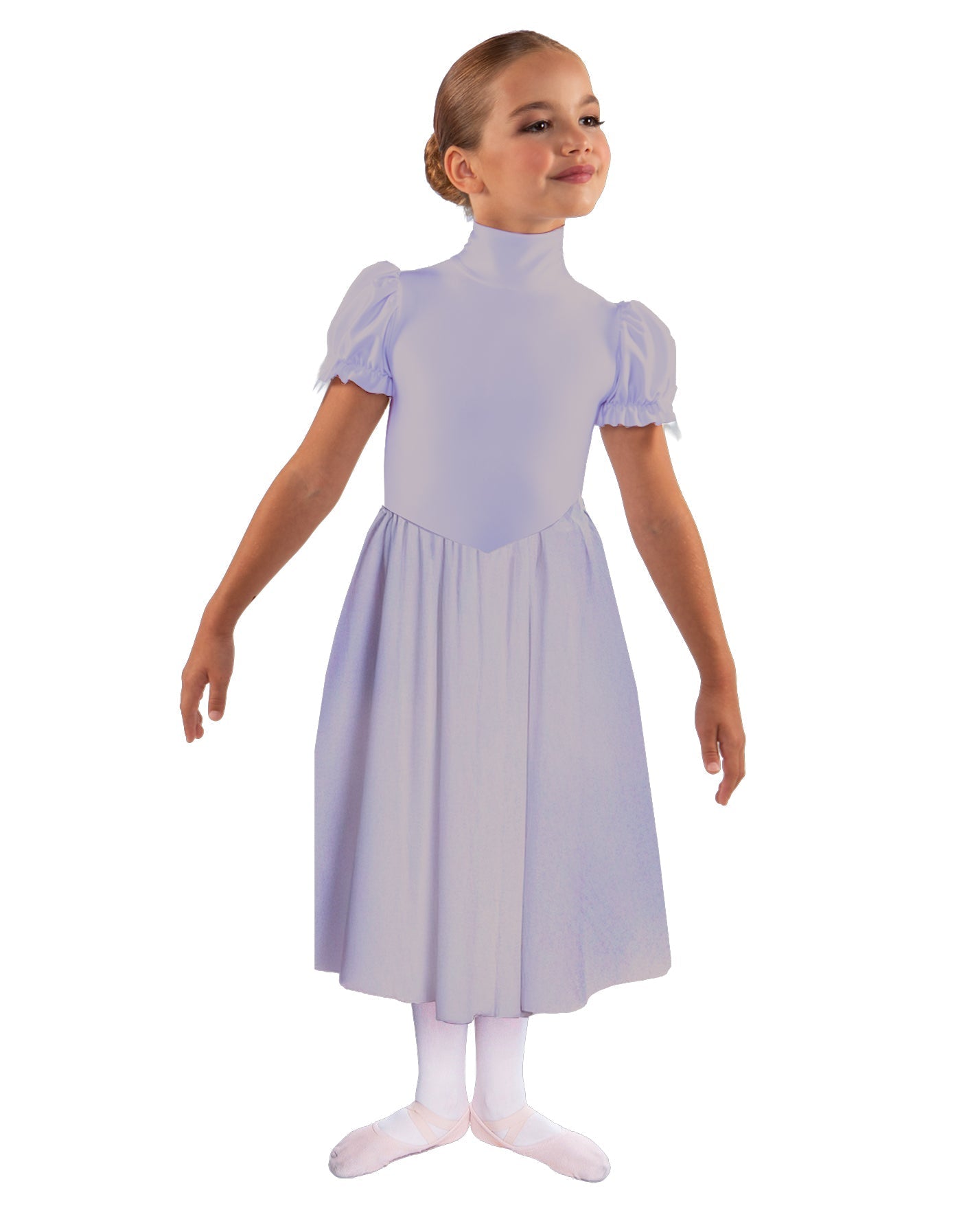 Solid Lycra T Neck Puff Sleeve Dress Below Knee Zipper back