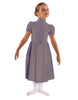 Solid Lycra T Neck Puff Sleeve Dress Below Knee Zipper back