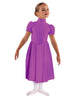Solid Lycra T Neck Puff Sleeve Dress Below Knee Zipper back