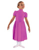 Solid Lycra T Neck Puff Sleeve Dress Below Knee Zipper back