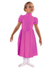 Solid Lycra T Neck Puff Sleeve Dress Below Knee Zipper back