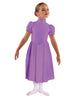 Solid Lycra T Neck Puff Sleeve Dress Below Knee Zipper back