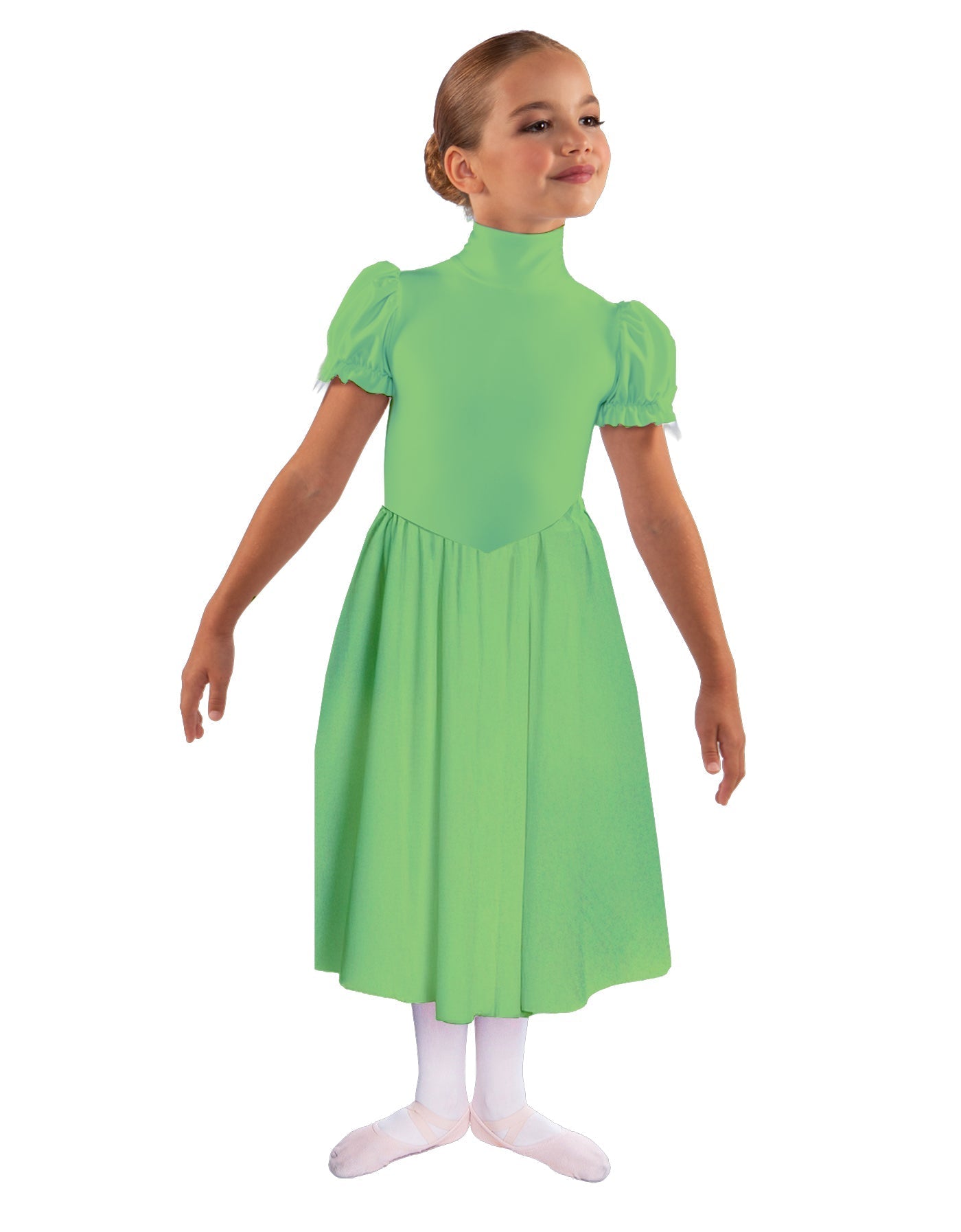 Solid Lycra T Neck Puff Sleeve Dress Below Knee Zipper back