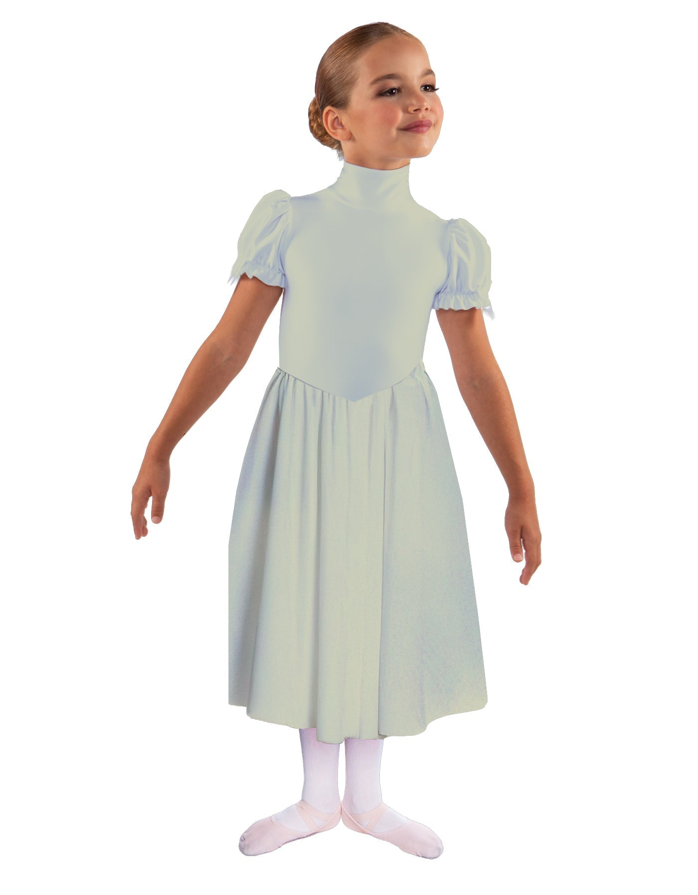 Solid Lycra T Neck Puff Sleeve Dress Below Knee Zipper back