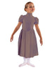 Solid Lycra T Neck Puff Sleeve Dress Below Knee Zipper back