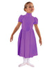 Solid Lycra T Neck Puff Sleeve Dress Below Knee Zipper back