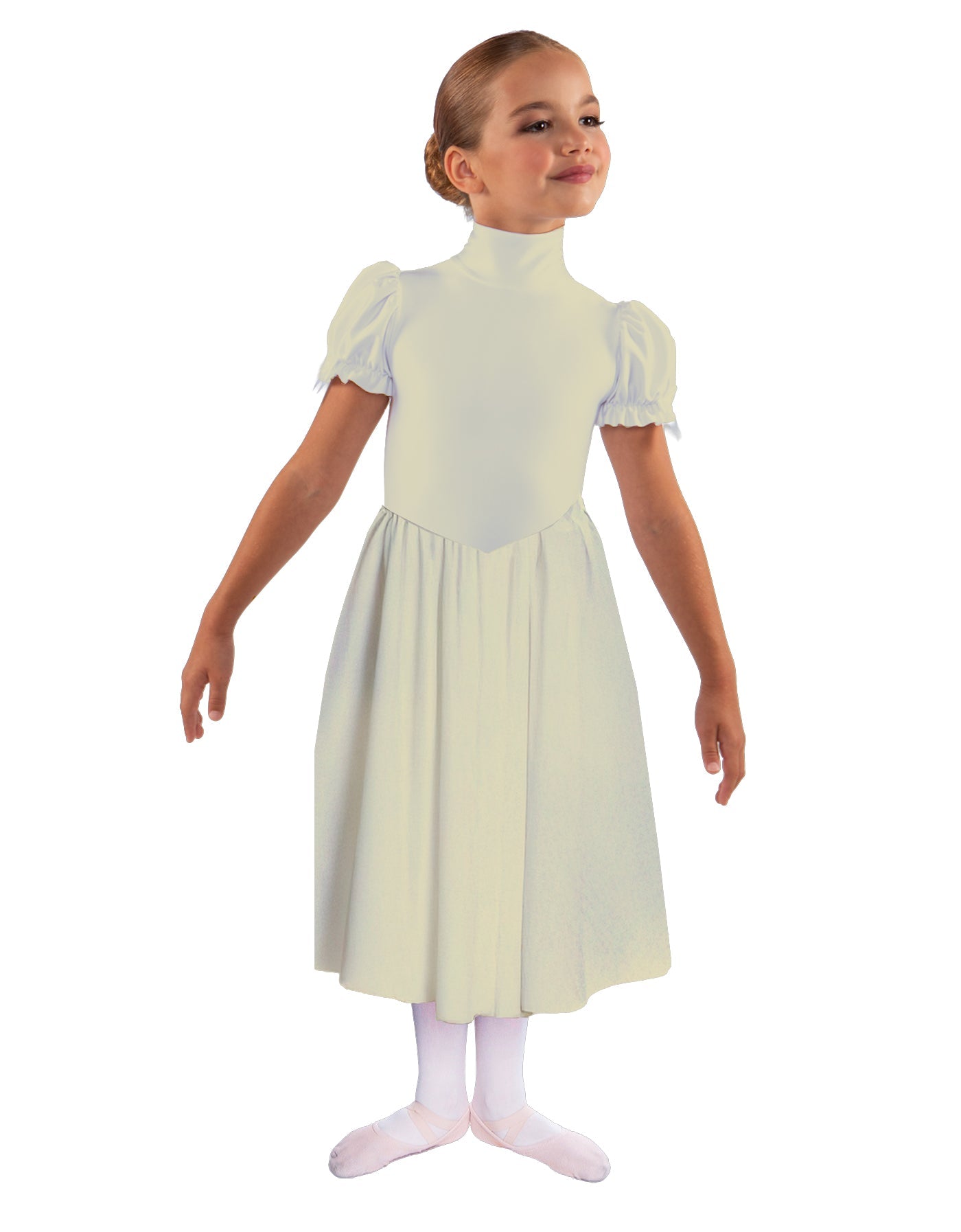 Solid Lycra T Neck Puff Sleeve Dress Below Knee Zipper back