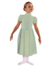 Solid Lycra T Neck Puff Sleeve Dress Below Knee Zipper back