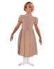 Solid Lycra T Neck Puff Sleeve Dress Below Knee Zipper back
