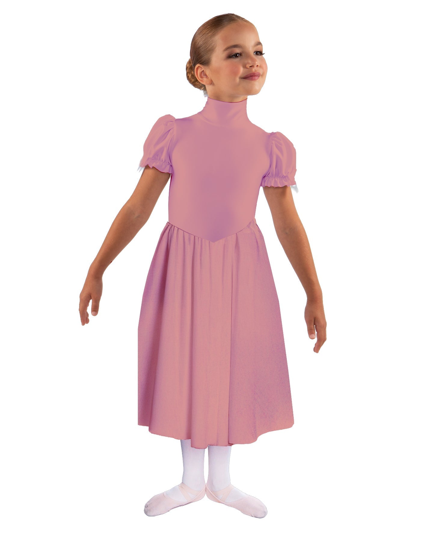 Solid Lycra T Neck Puff Sleeve Dress Below Knee Zipper back