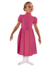 Solid Lycra T Neck Puff Sleeve Dress Below Knee Zipper back