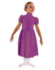 Solid Lycra T Neck Puff Sleeve Dress Below Knee Zipper back
