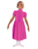 Solid Lycra T Neck Puff Sleeve Dress Below Knee Zipper back