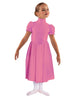 Solid Lycra T Neck Puff Sleeve Dress Below Knee Zipper back