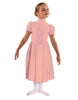 Solid Lycra T Neck Puff Sleeve Dress Below Knee Zipper back