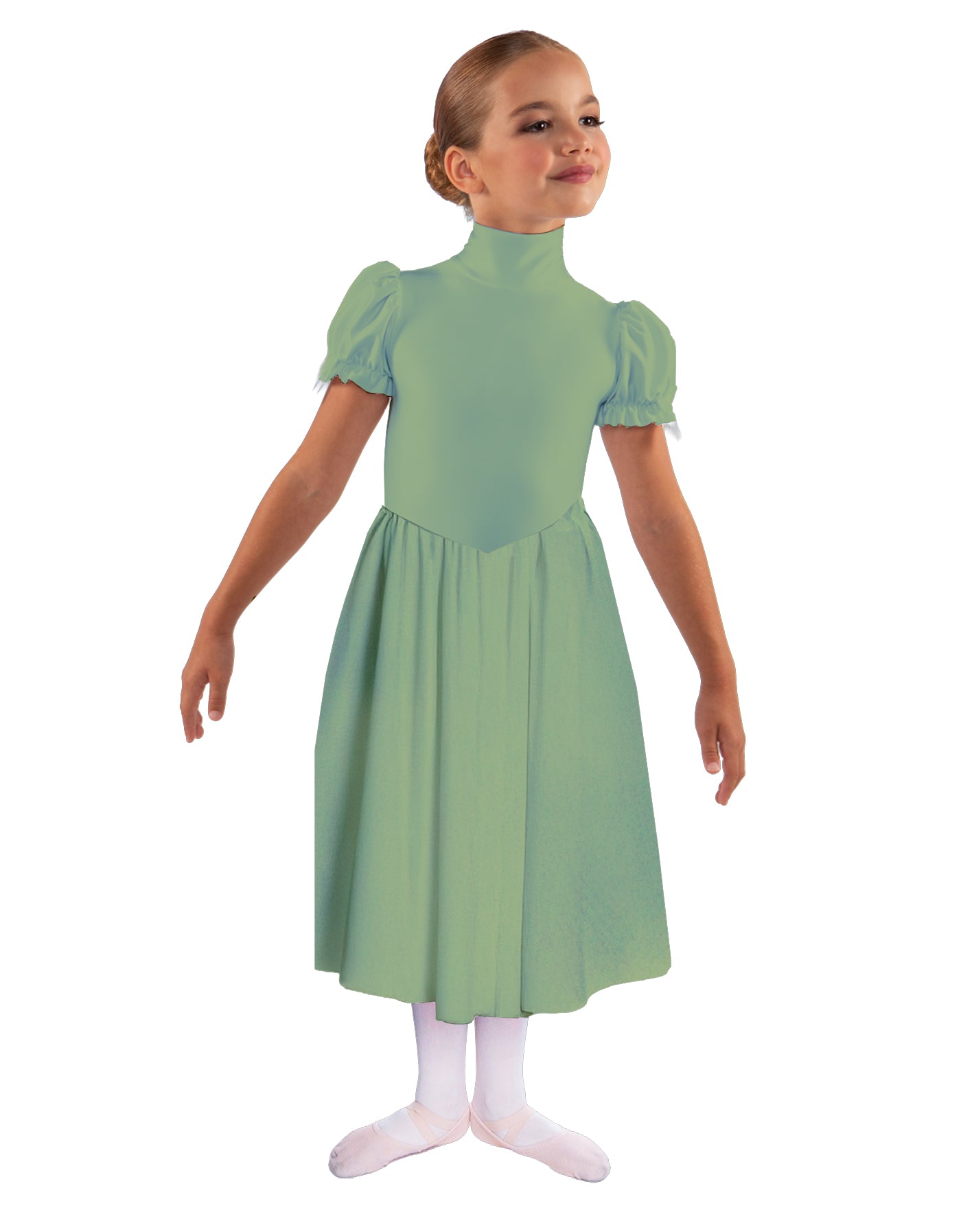 Solid Lycra T Neck Puff Sleeve Dress Below Knee Zipper back