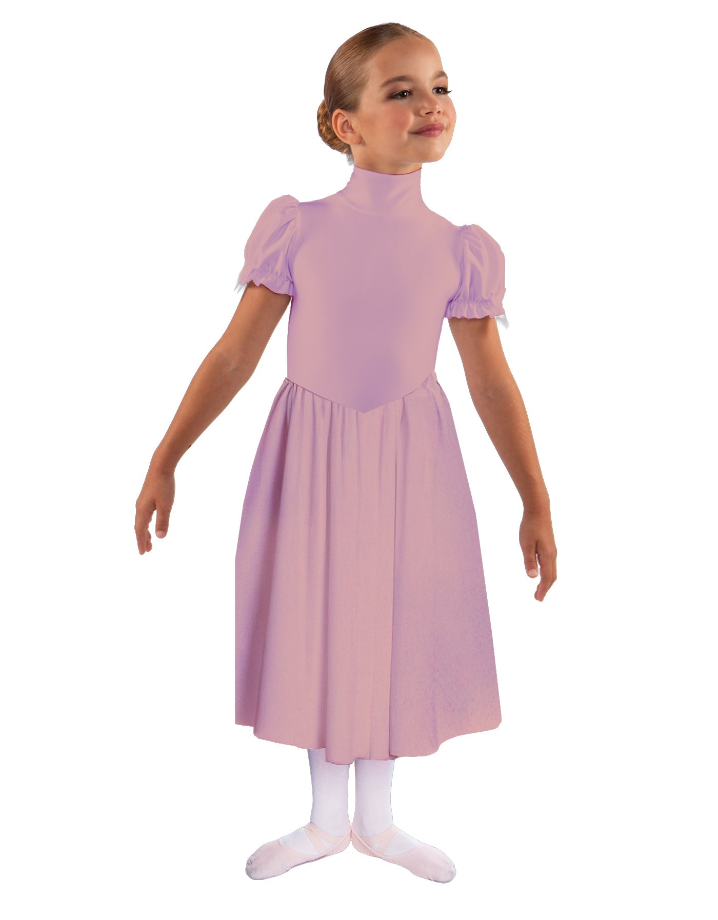 Solid Lycra T Neck Puff Sleeve Dress Below Knee Zipper back