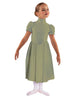 Solid Lycra T Neck Puff Sleeve Dress Below Knee Zipper back