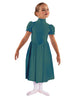 Solid Lycra T Neck Puff Sleeve Dress Below Knee Zipper back