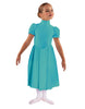 Solid Lycra T Neck Puff Sleeve Dress Below Knee Zipper back