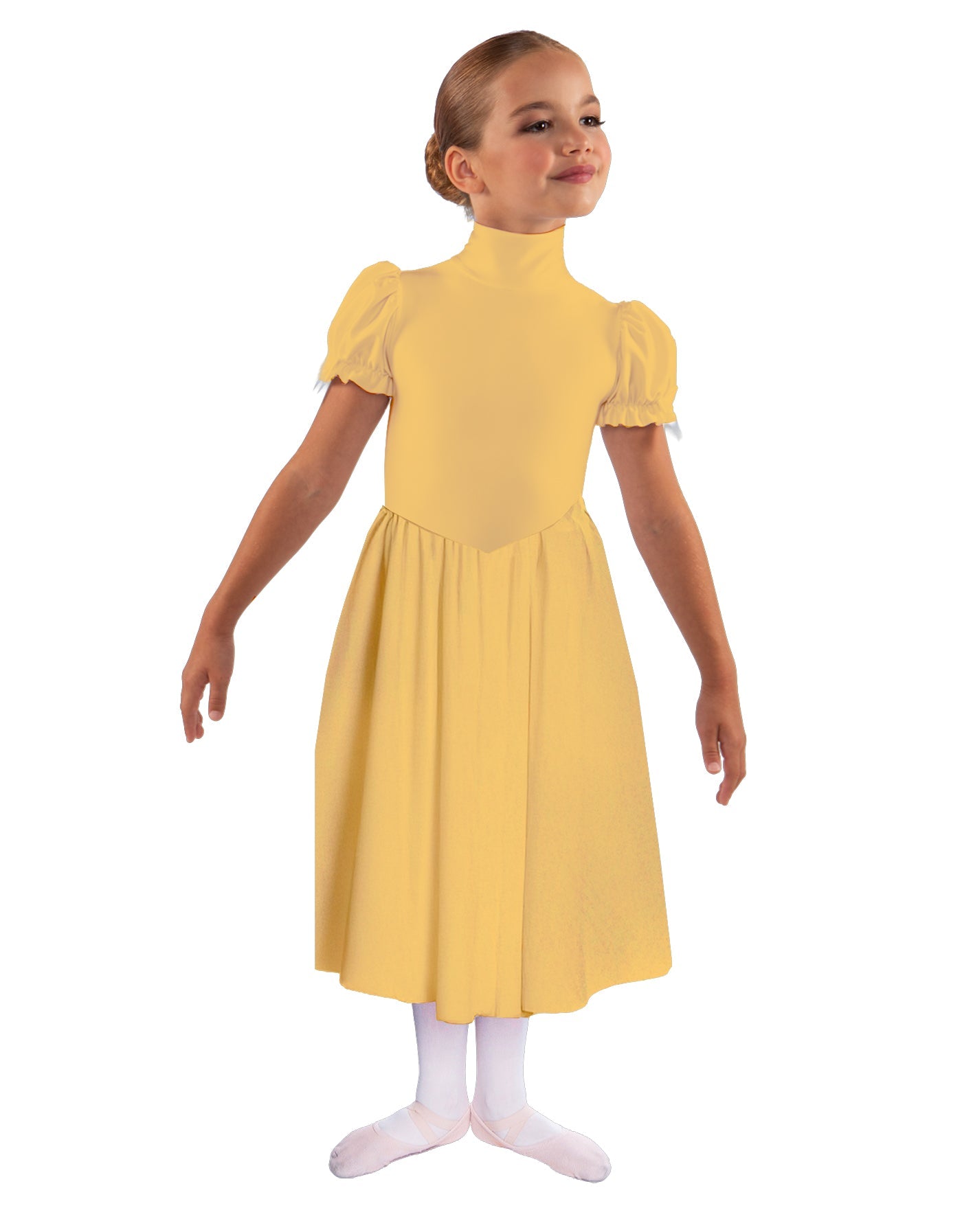 Solid Lycra T Neck Puff Sleeve Dress Below Knee Zipper back