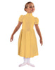 Solid Lycra T Neck Puff Sleeve Dress Below Knee Zipper back