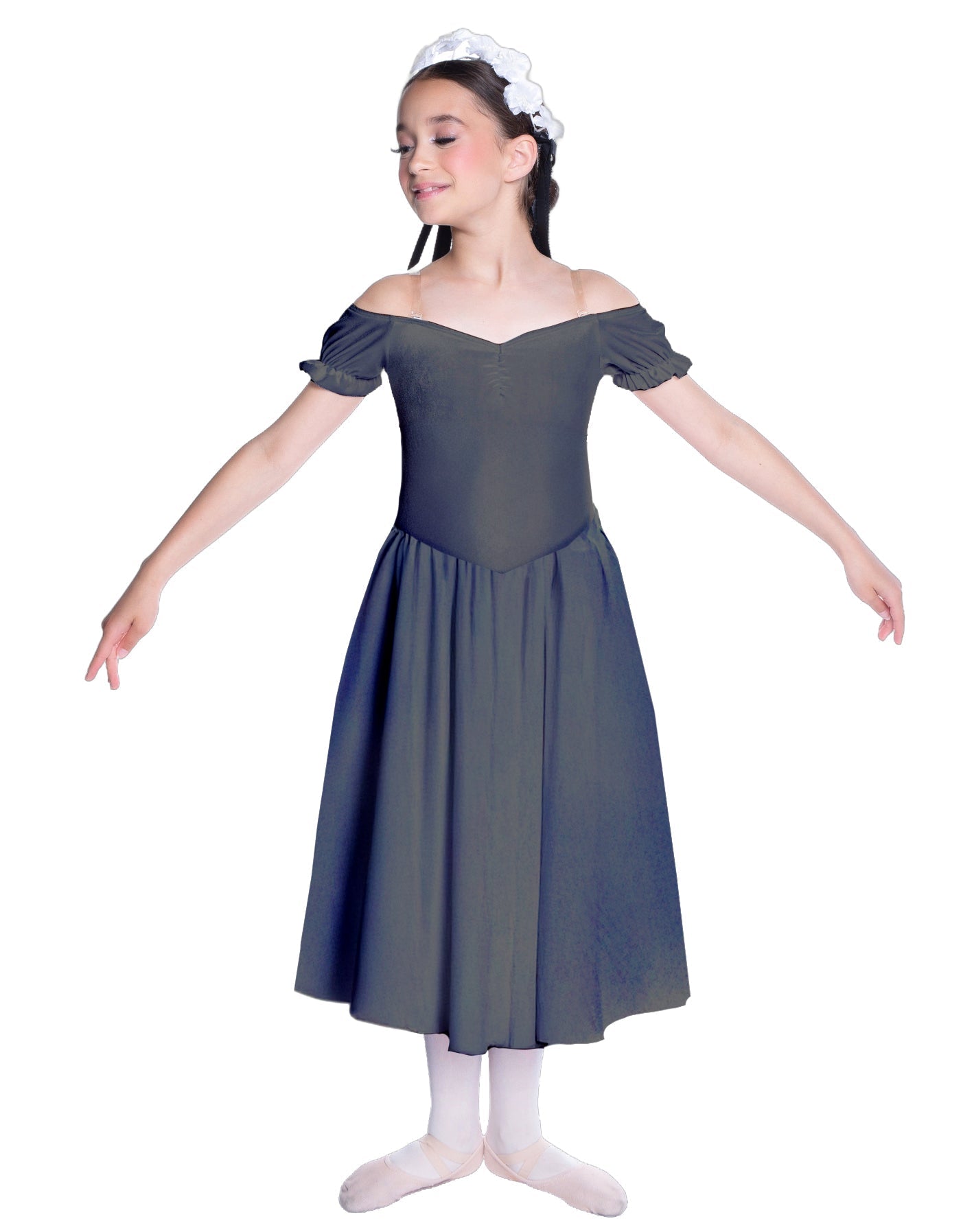 Solid Lycra Off The Shoulder Puff Sleeve Dress