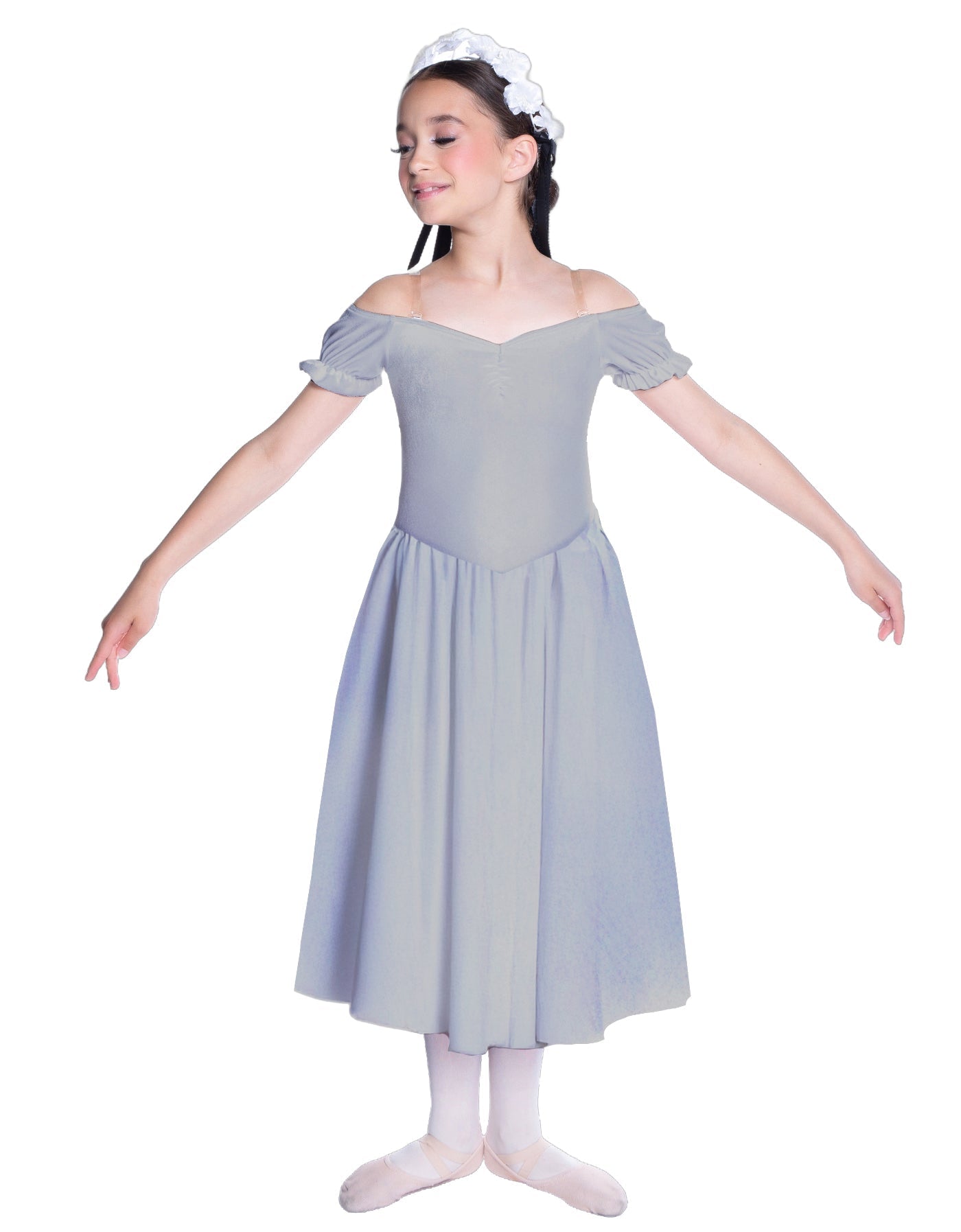 Solid Lycra Off The Shoulder Puff Sleeve Dress