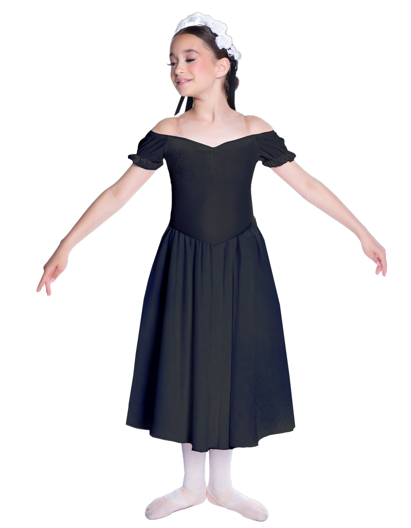Solid Lycra Off The Shoulder Puff Sleeve Dress