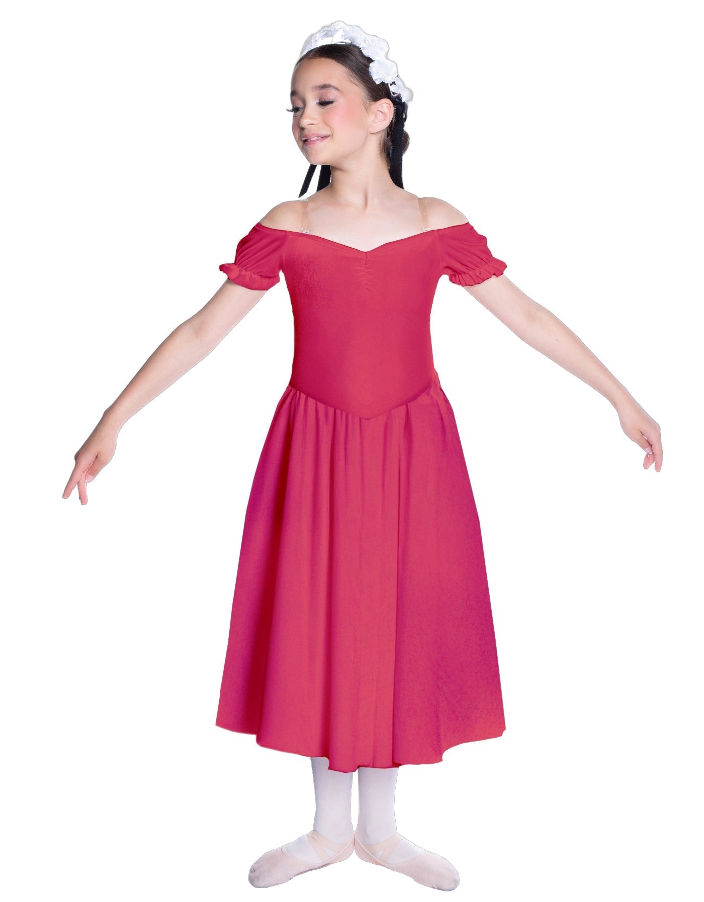 Solid Lycra Off The Shoulder Puff Sleeve Dress