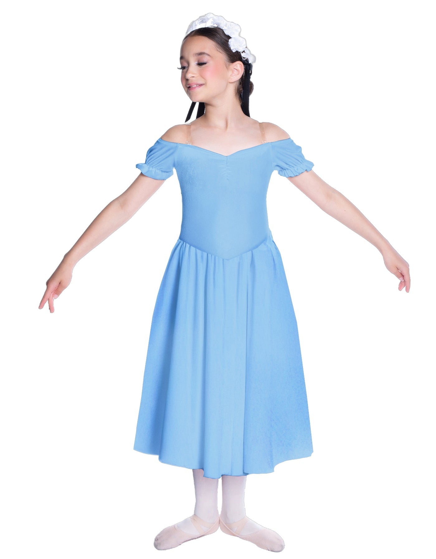 Solid Lycra Off The Shoulder Puff Sleeve Dress