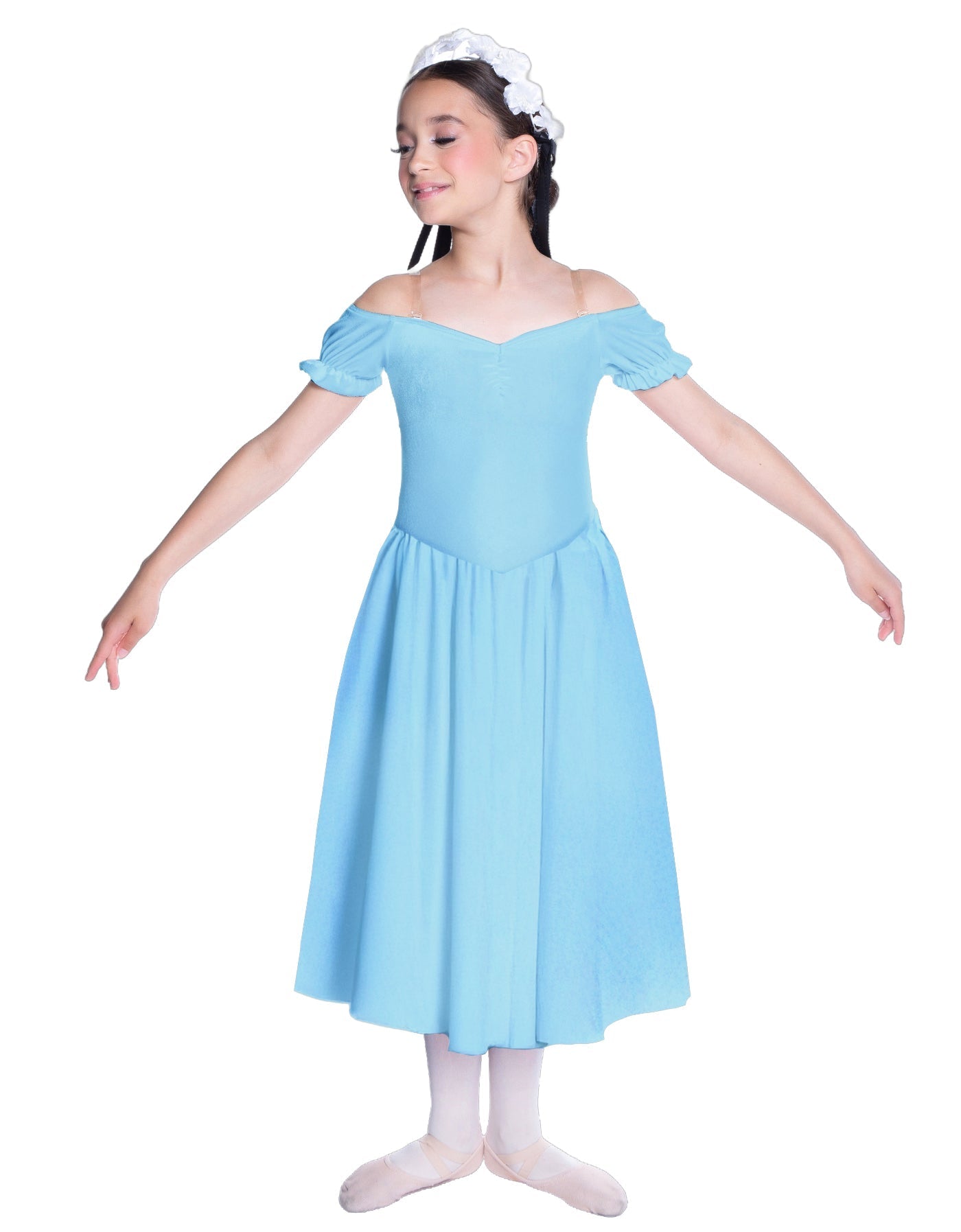 Solid Lycra Off The Shoulder Puff Sleeve Dress