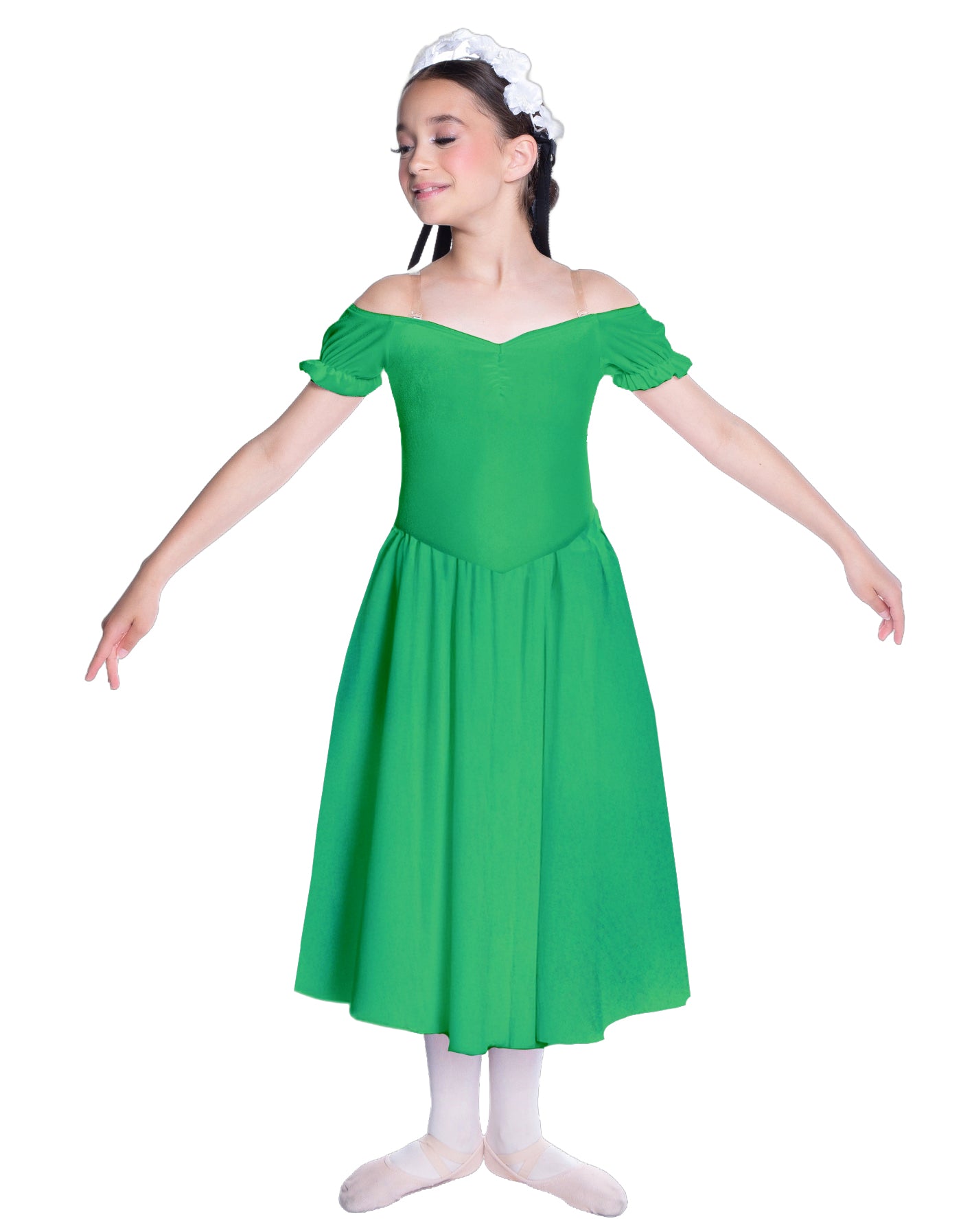 Solid Lycra Off The Shoulder Puff Sleeve Dress