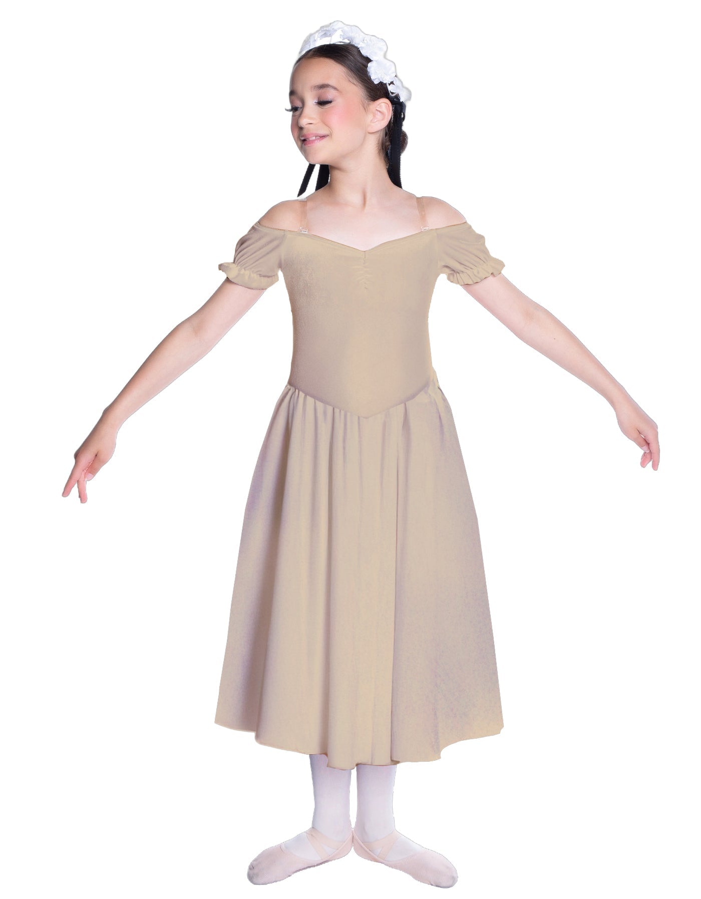 Solid Lycra Off The Shoulder Puff Sleeve Dress