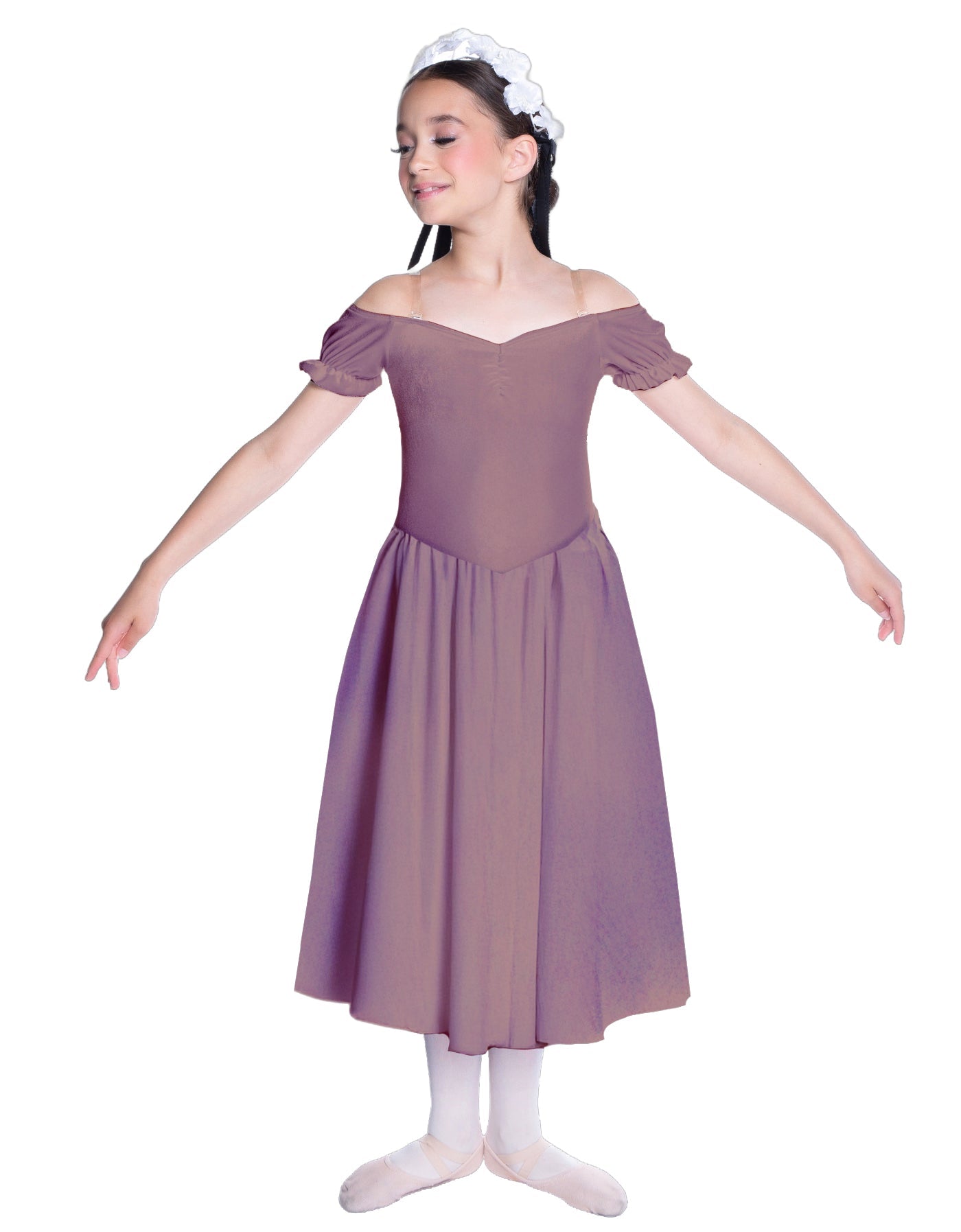 Solid Lycra Off The Shoulder Puff Sleeve Dress