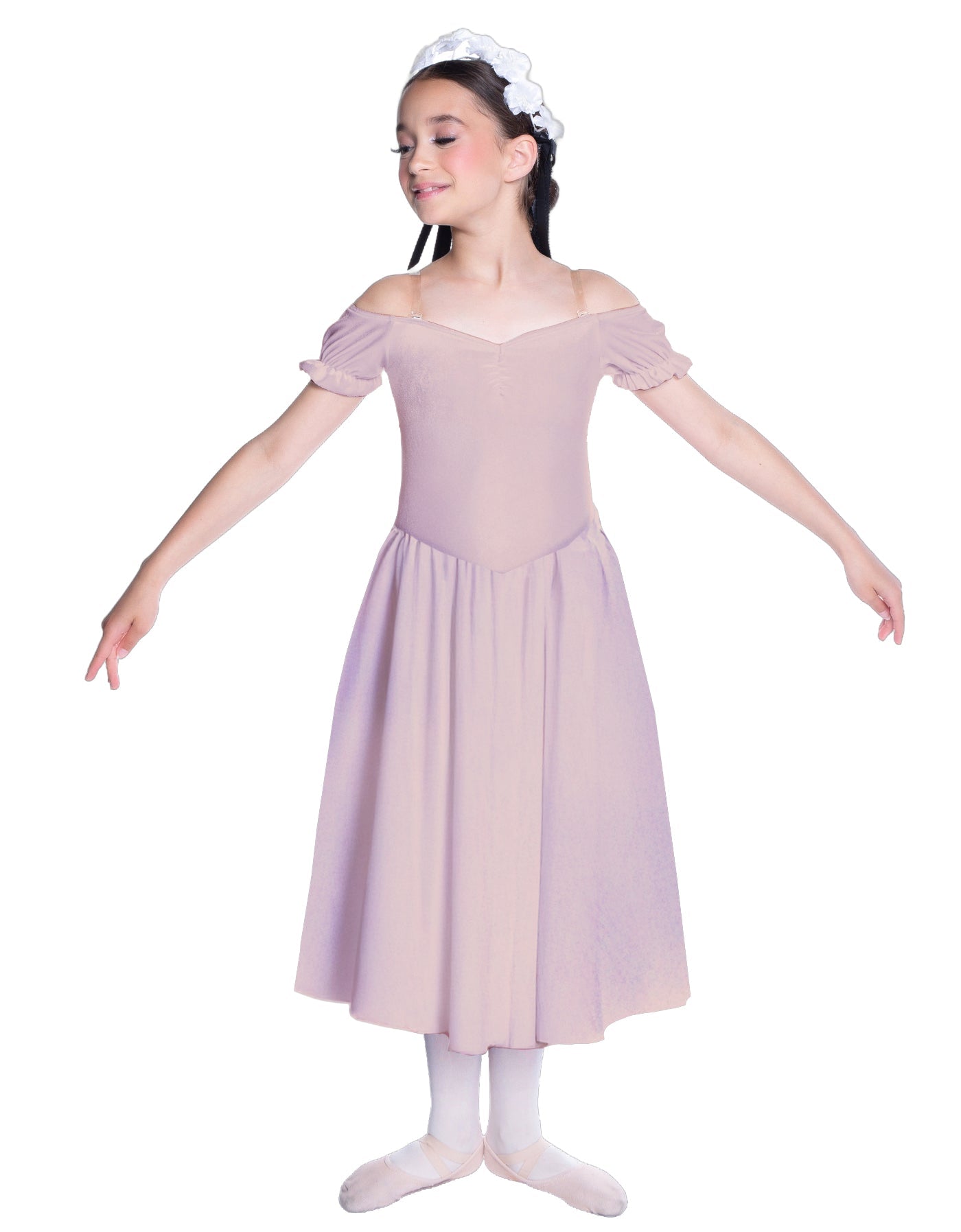 Solid Lycra Off The Shoulder Puff Sleeve Dress