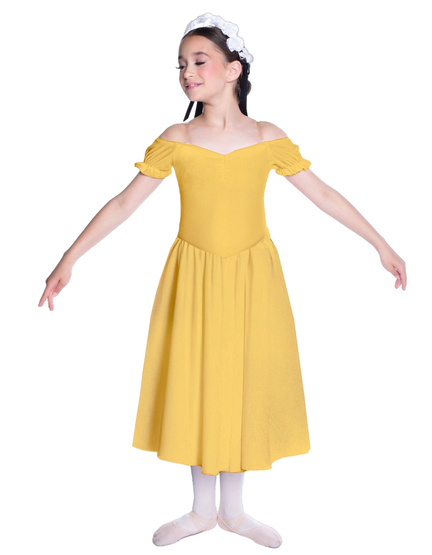 Solid Lycra Off The Shoulder Puff Sleeve Dress