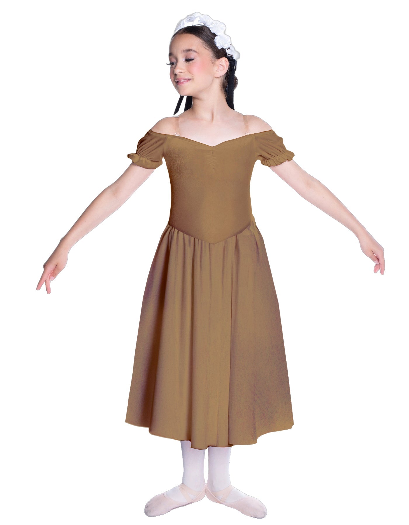 Solid Lycra Off The Shoulder Puff Sleeve Dress