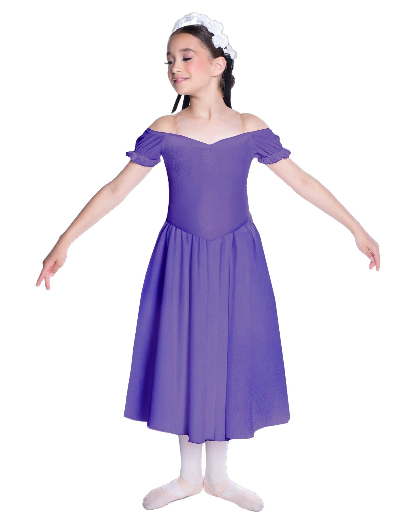 Solid Lycra Off The Shoulder Puff Sleeve Dress