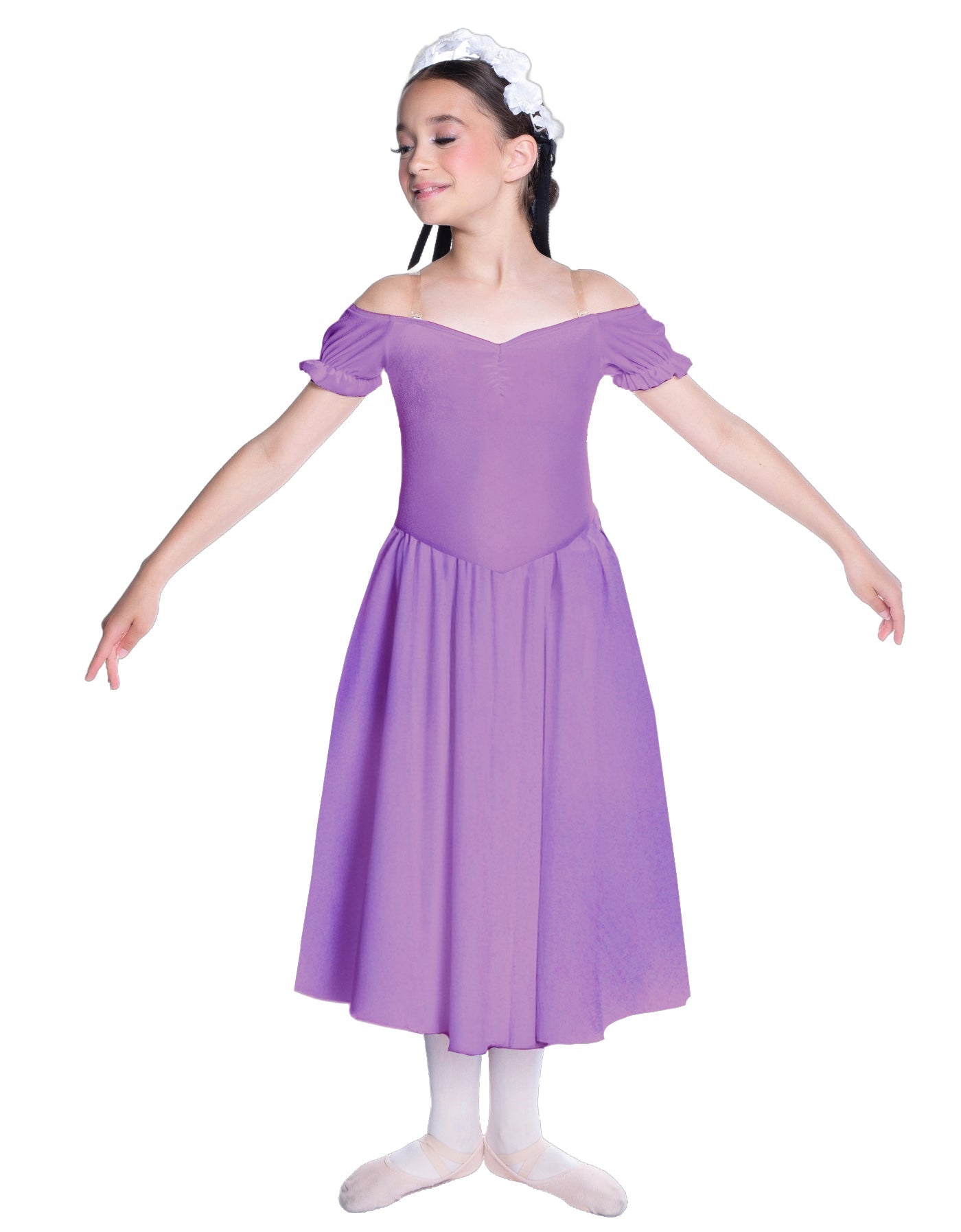 Solid Lycra Off The Shoulder Puff Sleeve Dress