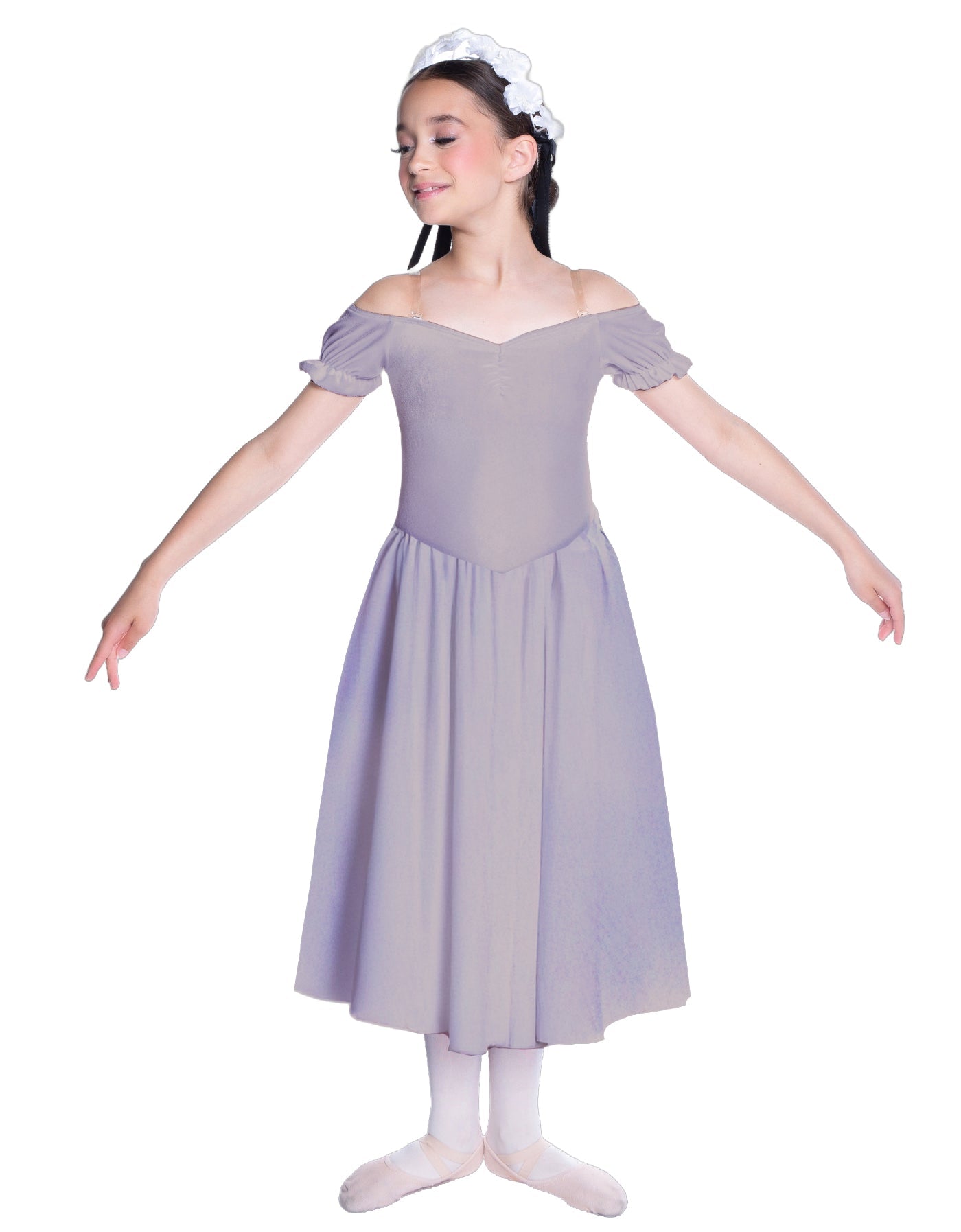 Solid Lycra Off The Shoulder Puff Sleeve Dress