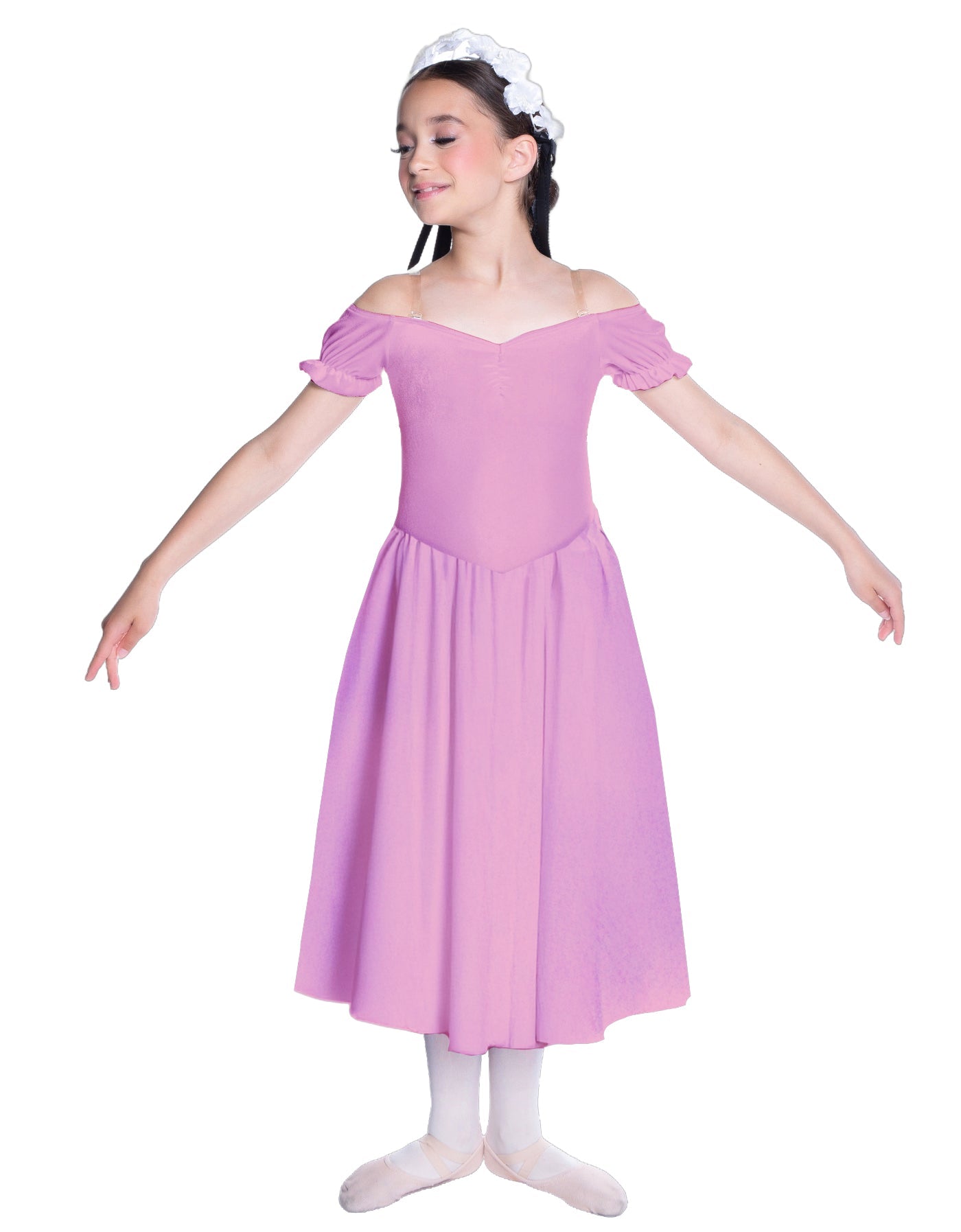 Solid Lycra Off The Shoulder Puff Sleeve Dress