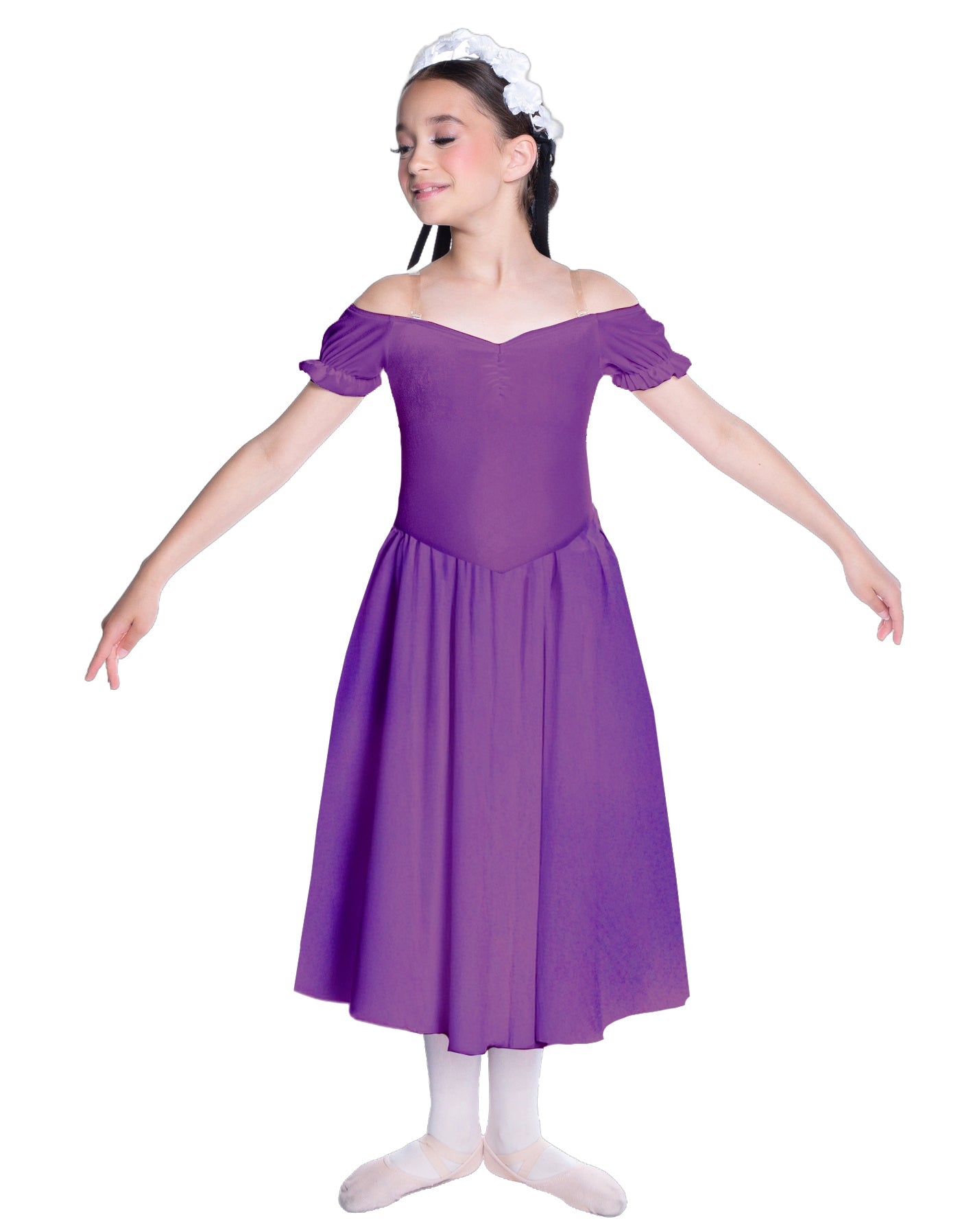 Solid Lycra Off The Shoulder Puff Sleeve Dress